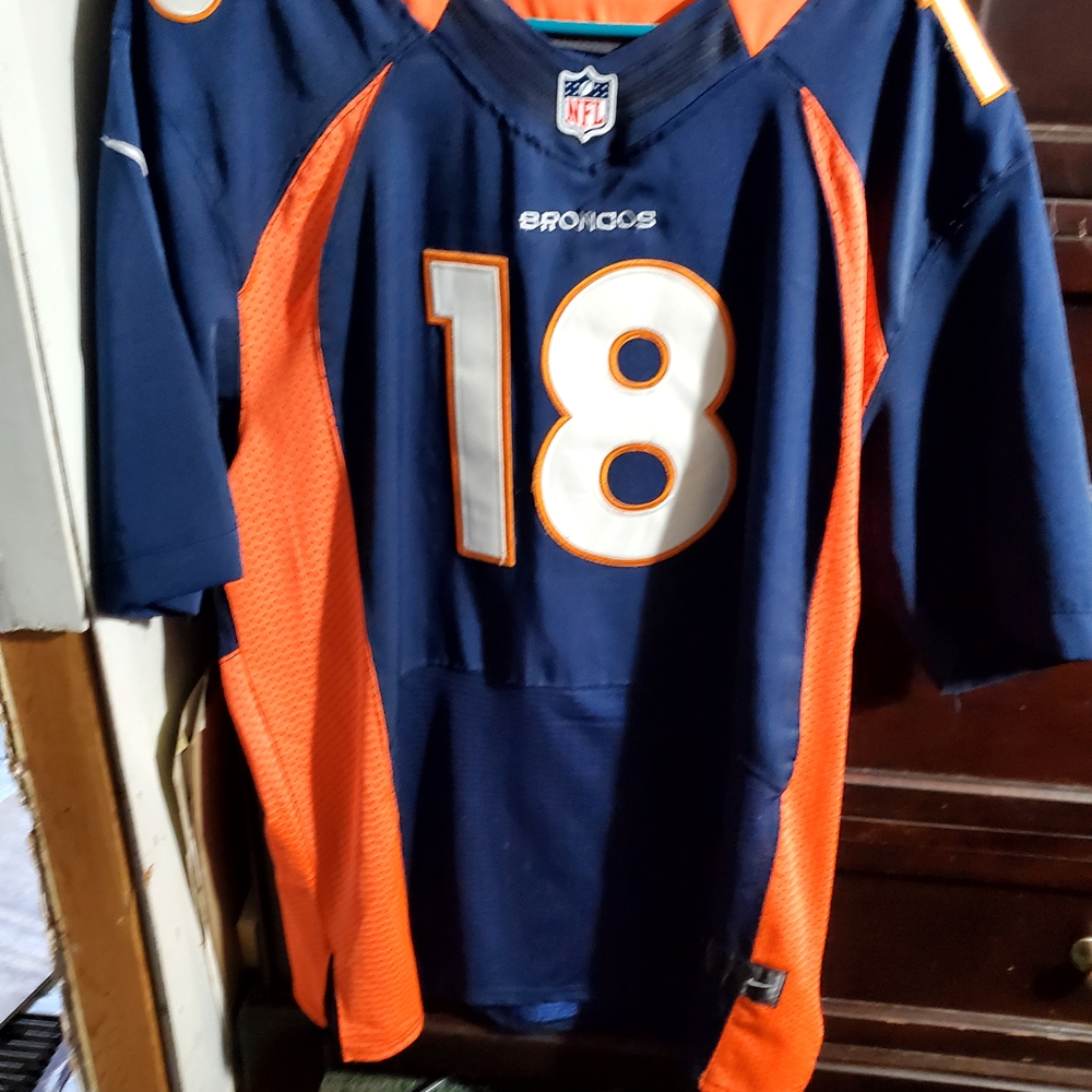 Peyton Manning #18 On Field Nike Blue and Orange Men's Jersey
